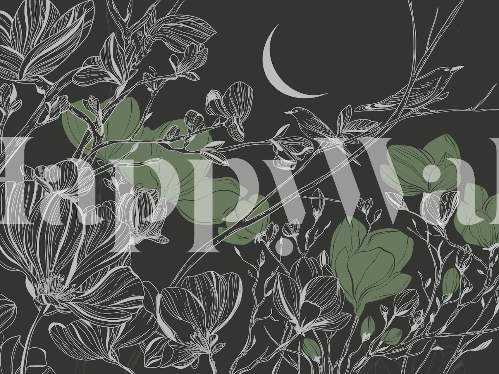 Moonlit Birds and Blossoms wallpaper