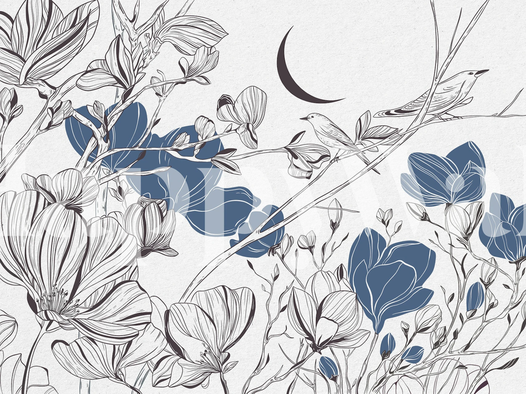 Crescent Moon Bird Branches tapet