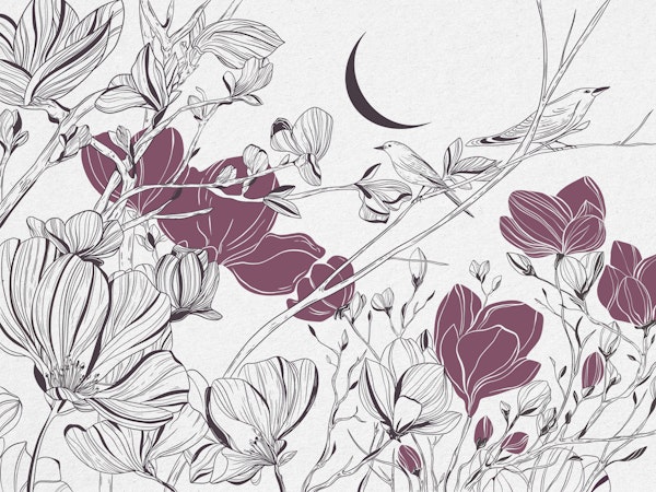 Minimalist Bird and Cherry Flower
