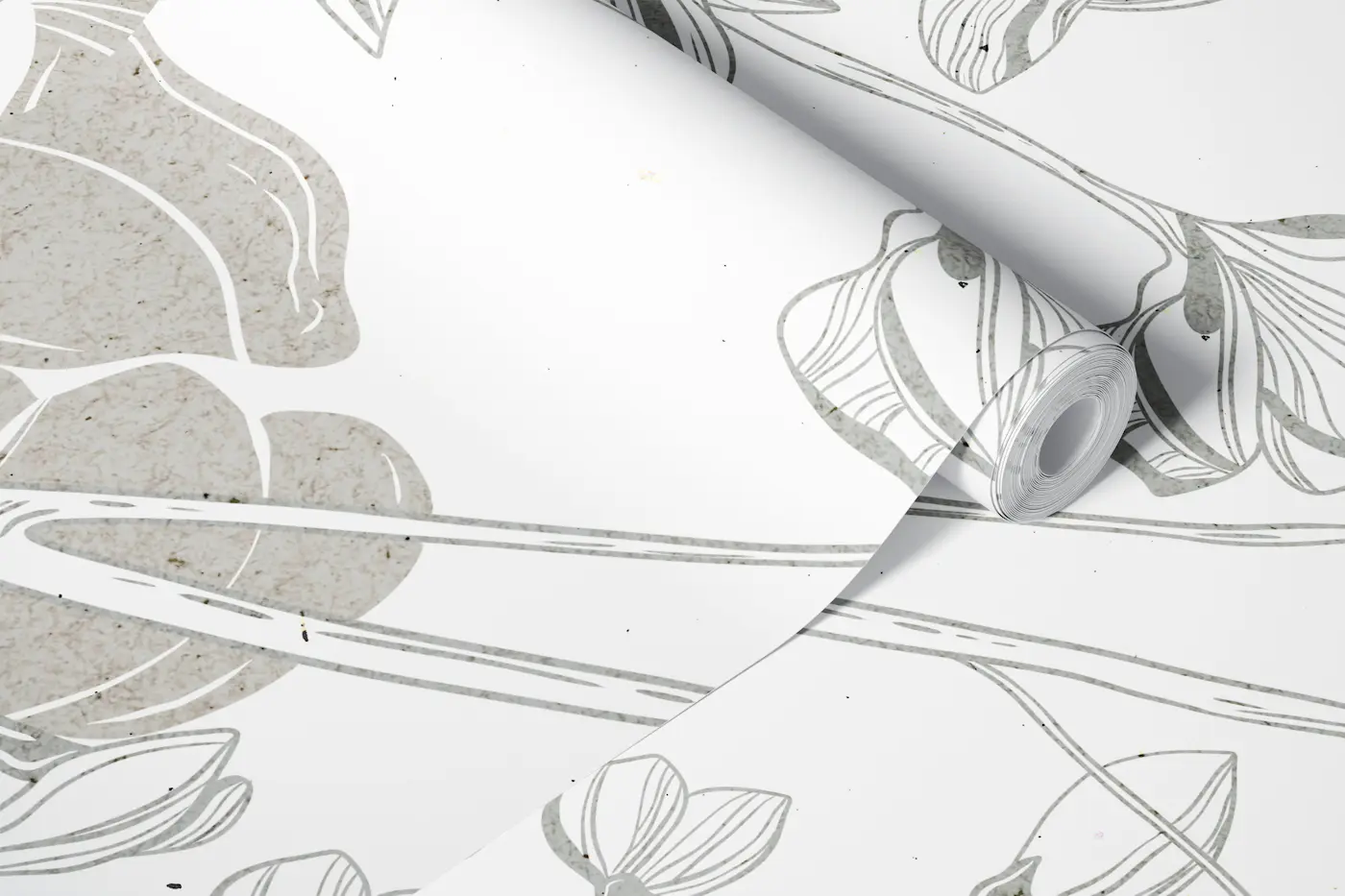 Soft Beige Floral Drawing Birds wallpaper roll
