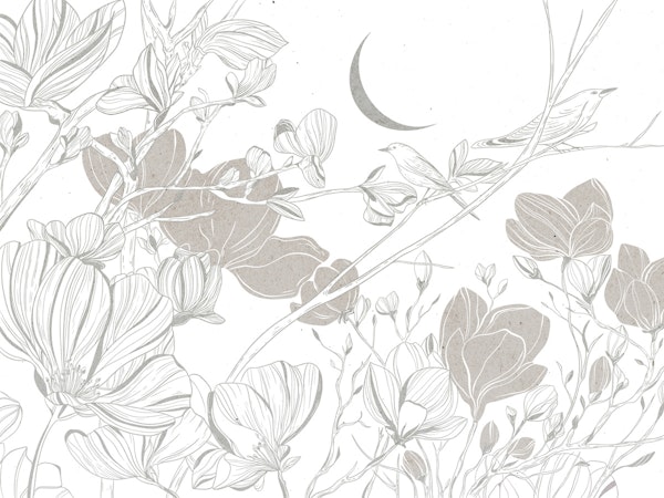 Soft Beige Floral Drawing Birds