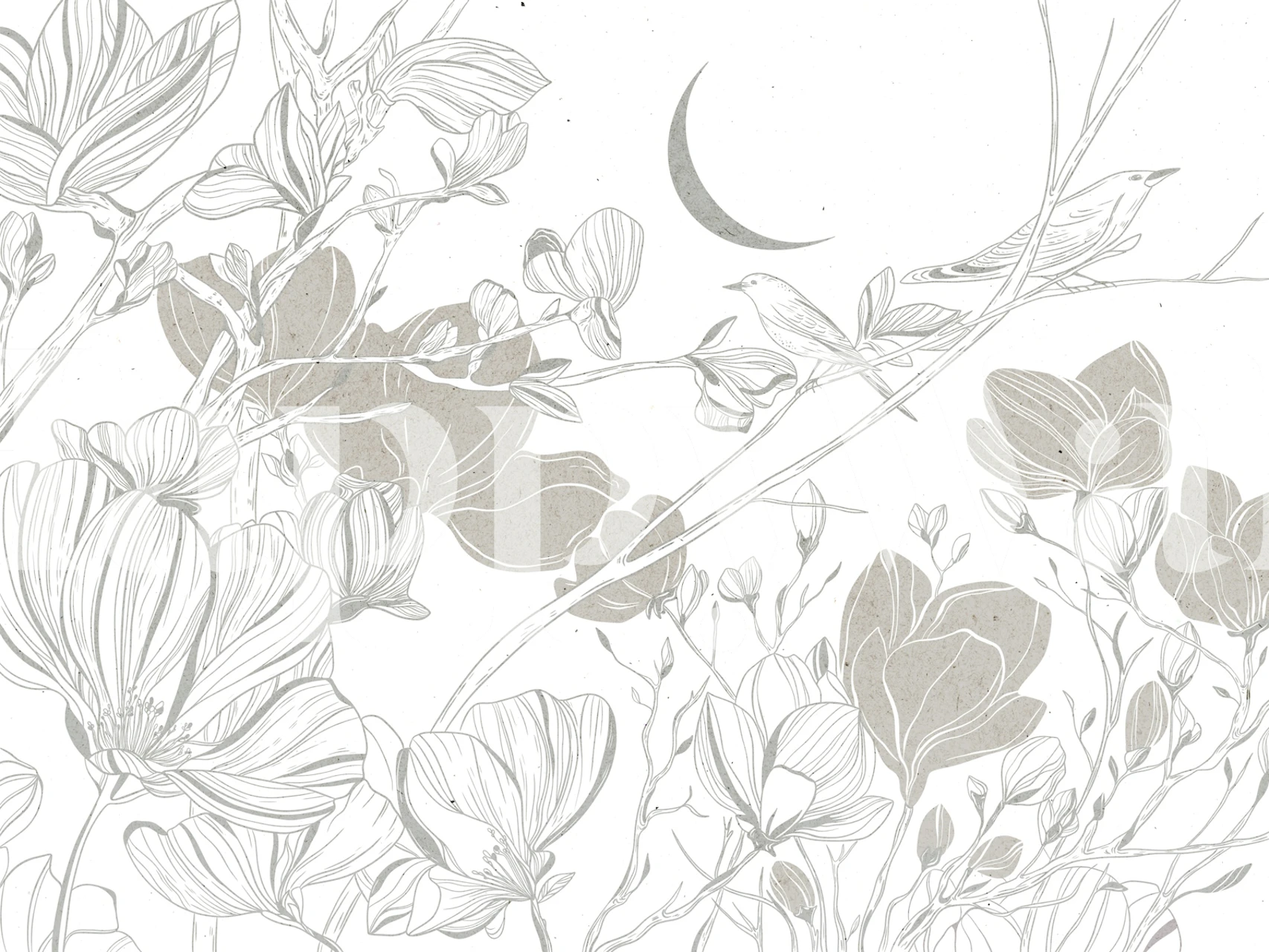 Soft Beige Floral Drawing Birds wallpaper