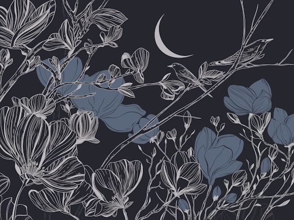 Elegant Floral Cherry Outline Night