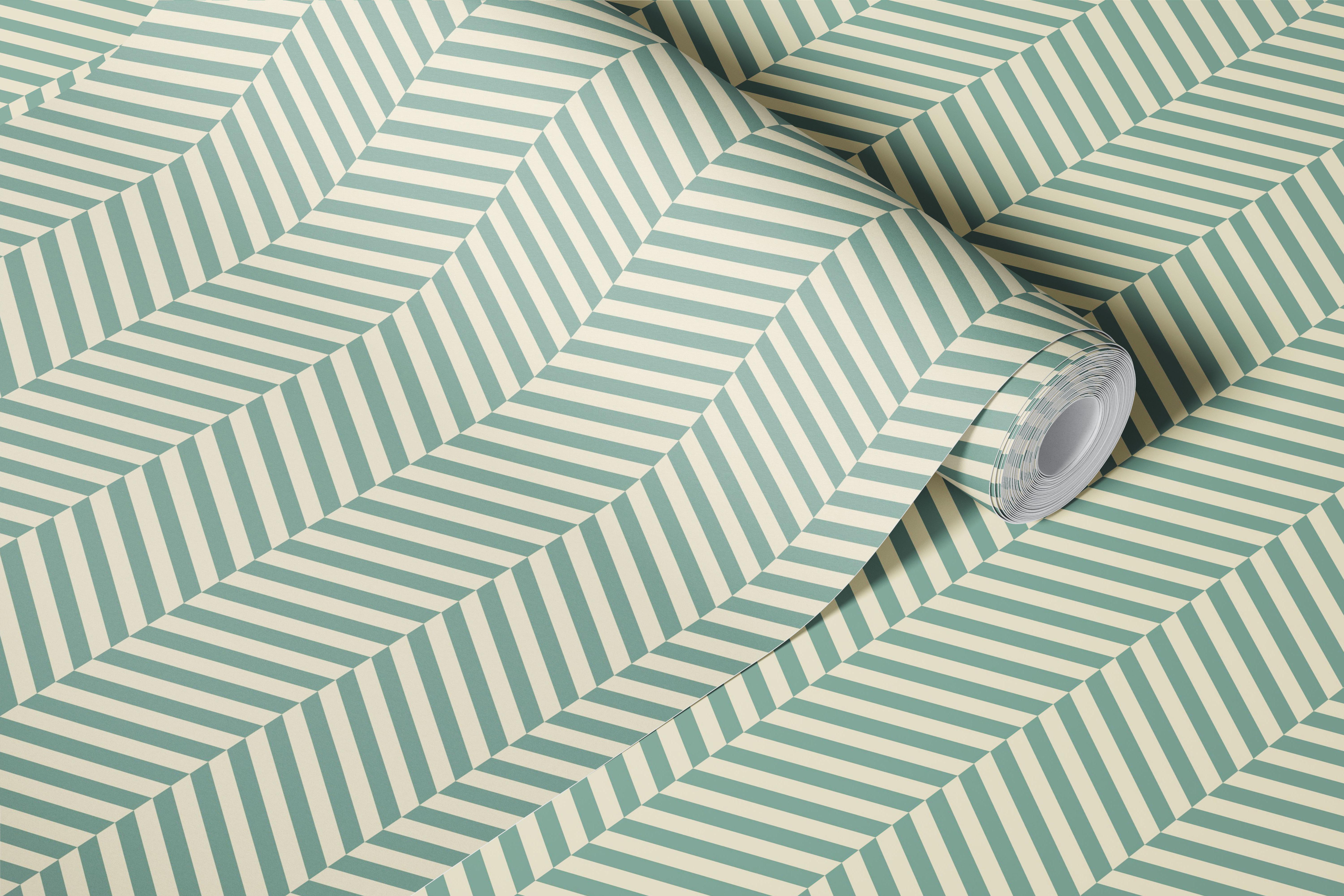 Muted green herringbone wallpaper in a room