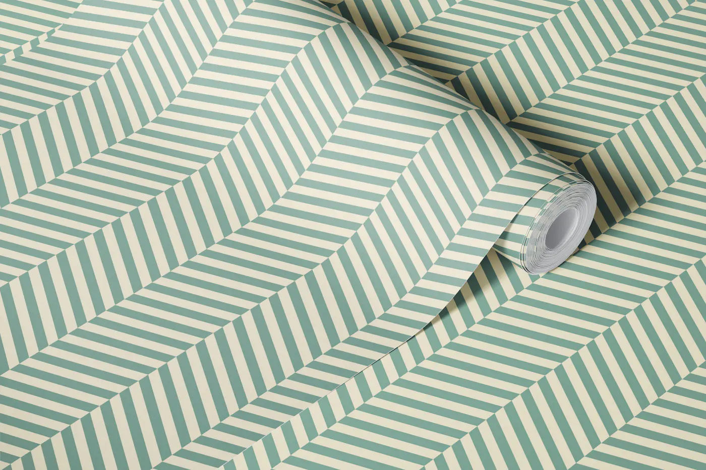 Muted Green light gold Herringbone wallpaper roll
