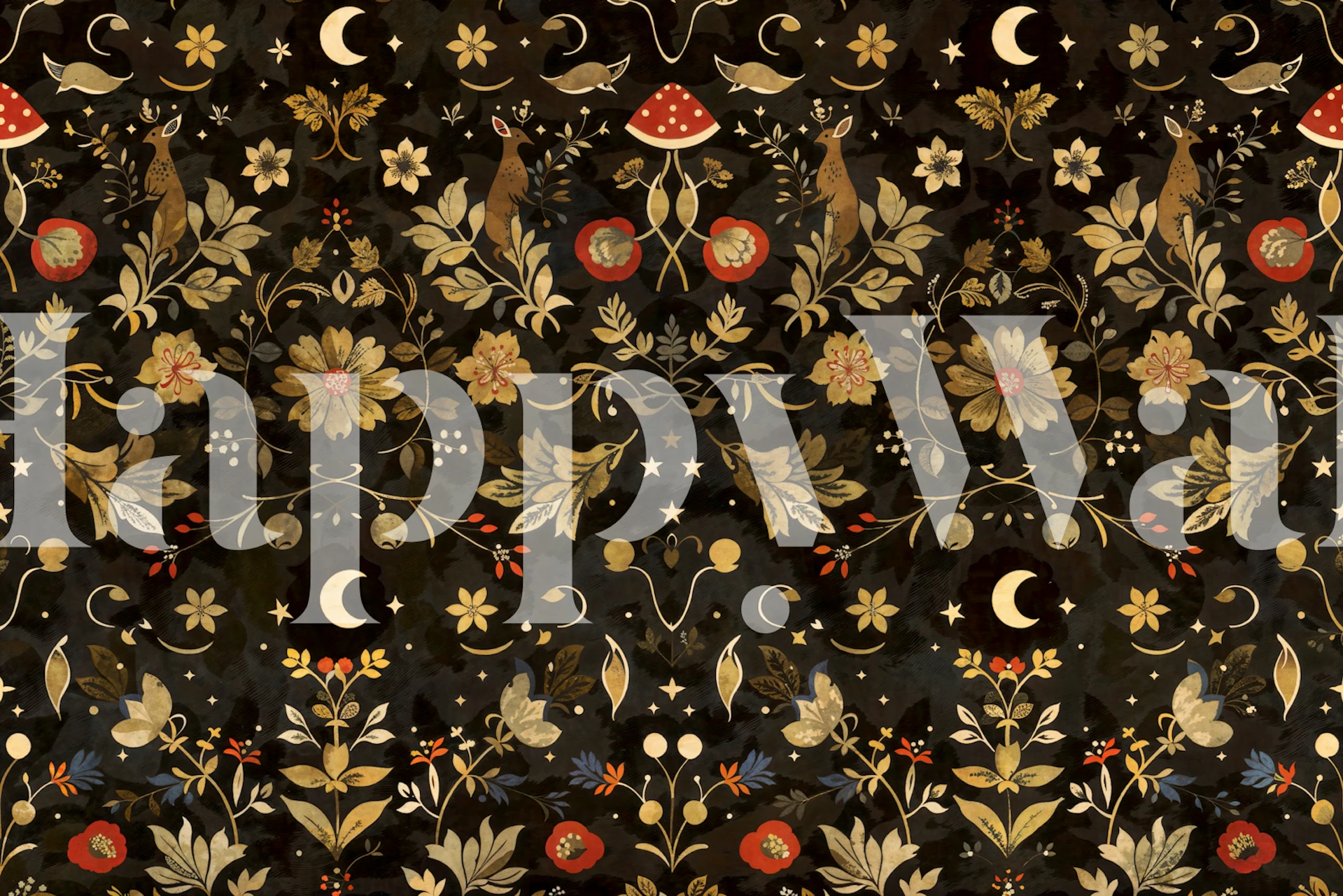 Dark Botanical Night Garden wallpaper design on a wall