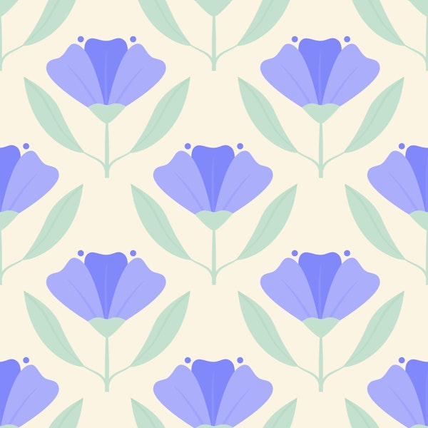 Blue Cosmos Flowers Mural