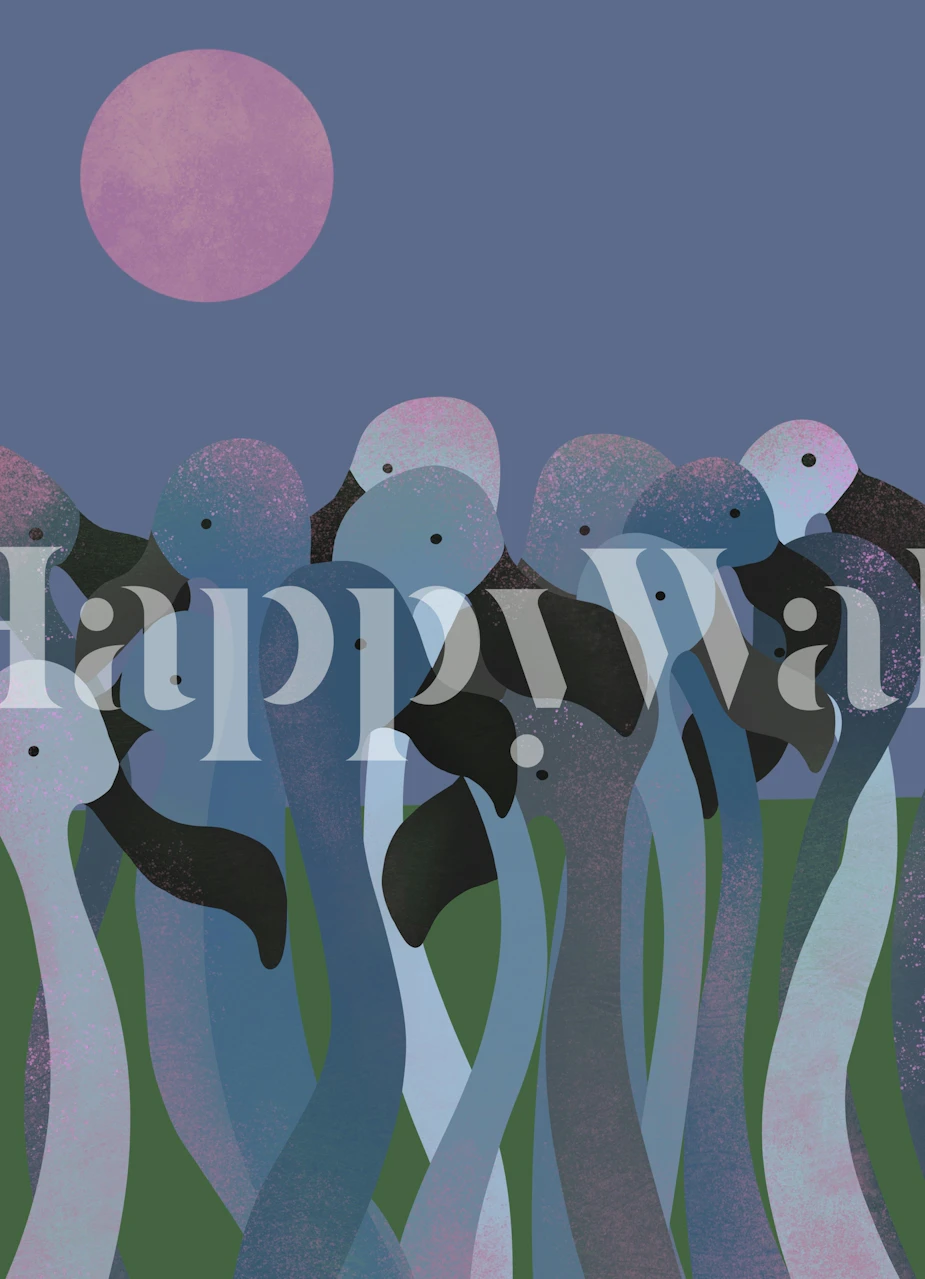 Tropical Night Flamingos tapetti huoneessa