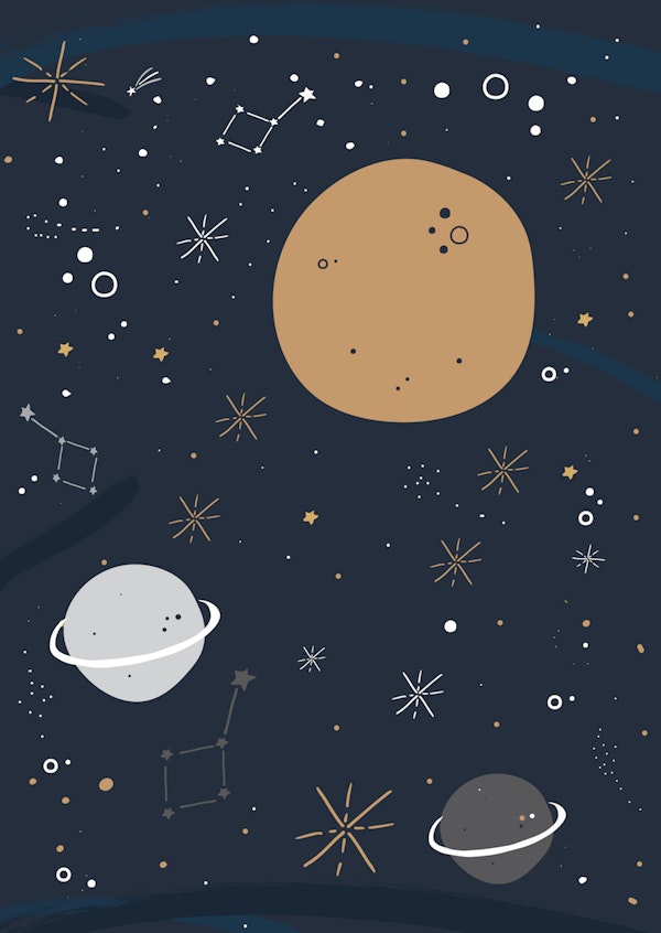 Midnight Space Planets and Stars