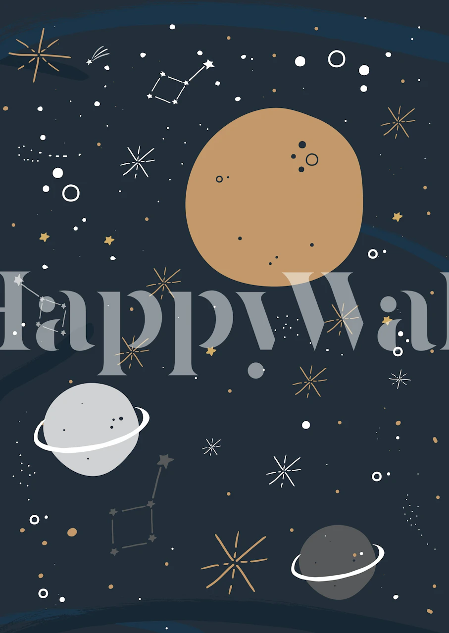 Midnight Space Planets and Stars behang