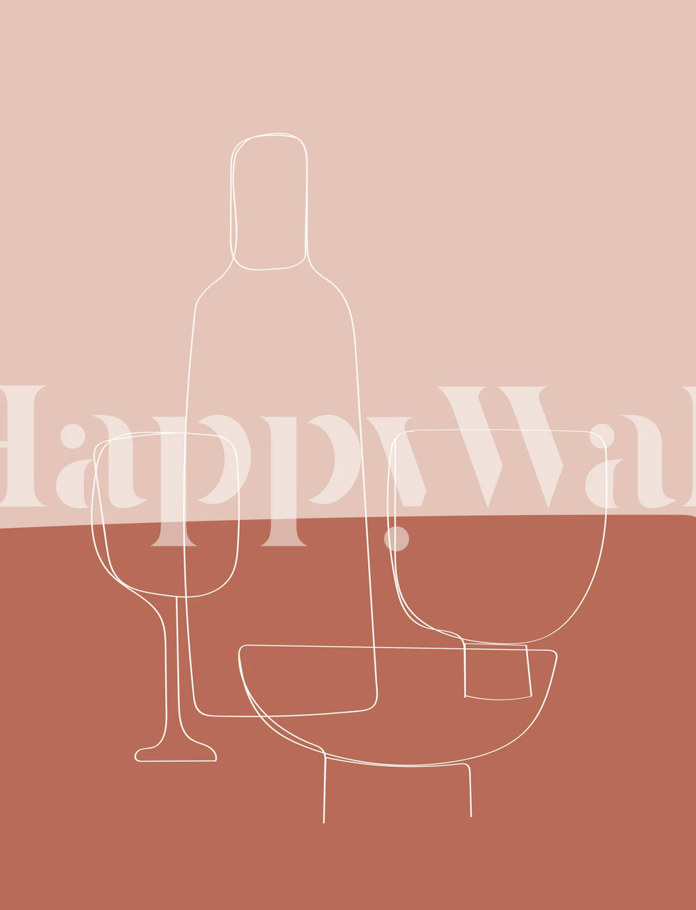 Minimal wine bottle line art-veggmaleri i et rom