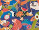 Island Blooms and Fruits on Cobalt Blue