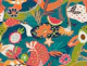 Island Blooms and Fruits on Teal Blue