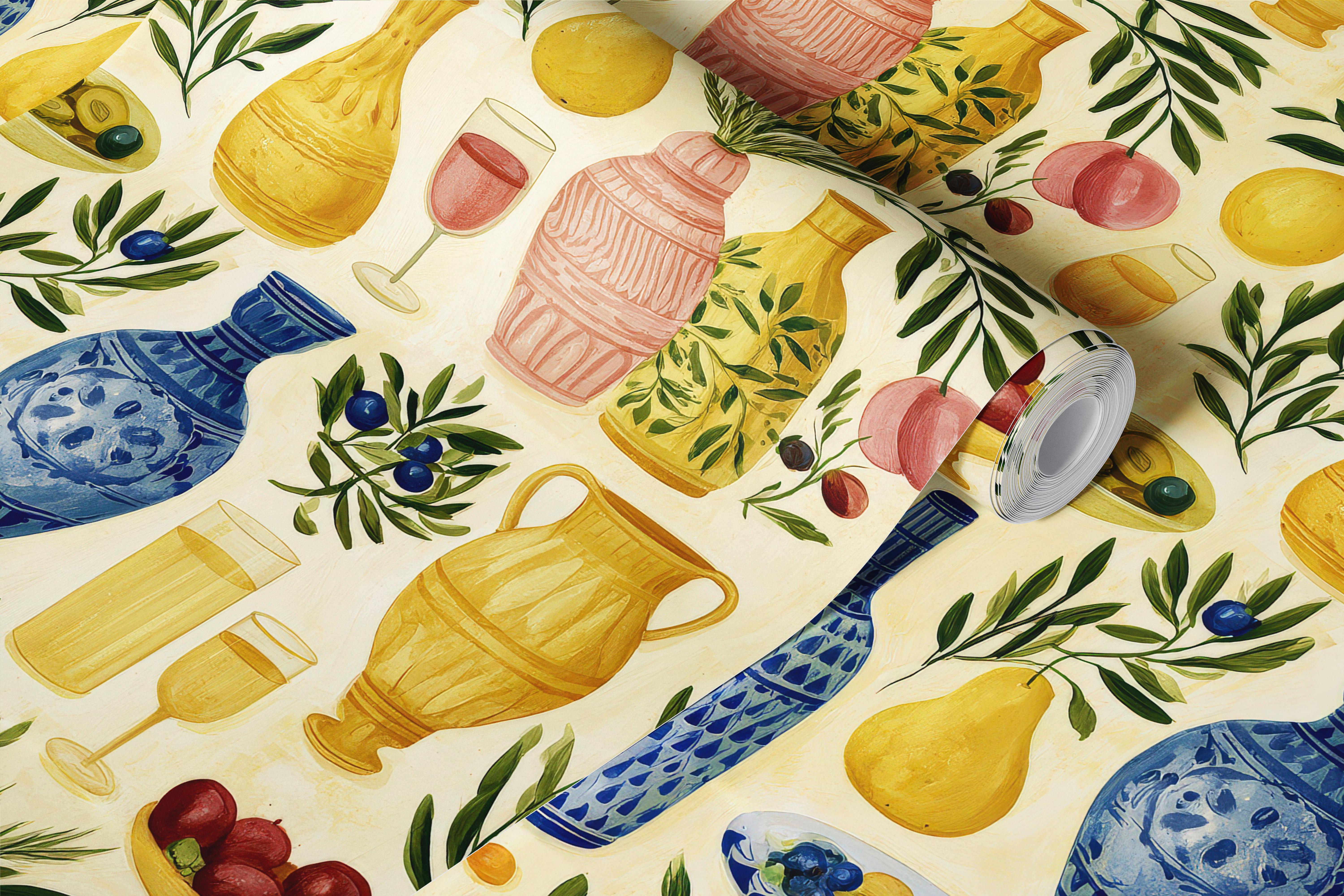 Mediterranean Still Life Pattern tapeta u sobi