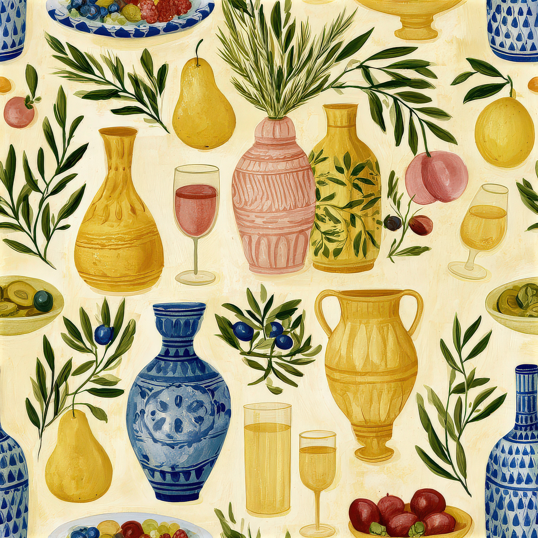 Mediterranean Still Life Pattern - Happywall