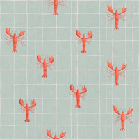 Seafoam Linen Grid Lobsters turquoise wallpaper