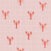 Seafoam grid lobster pink wallpaper