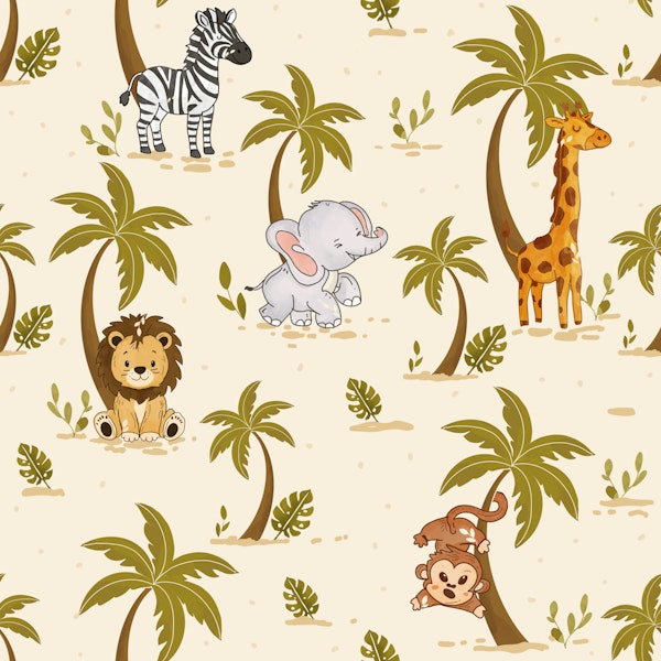 Cute Safari Animals and Palm Trees