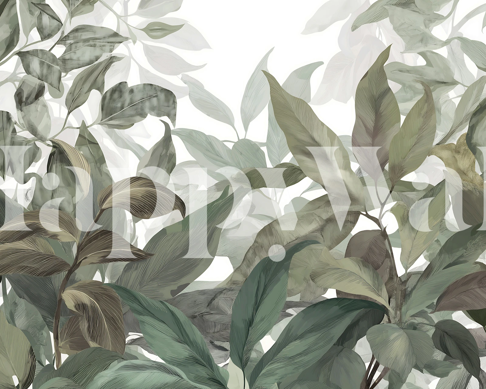 Tapeta Muted Tropical Foliage w pokoju