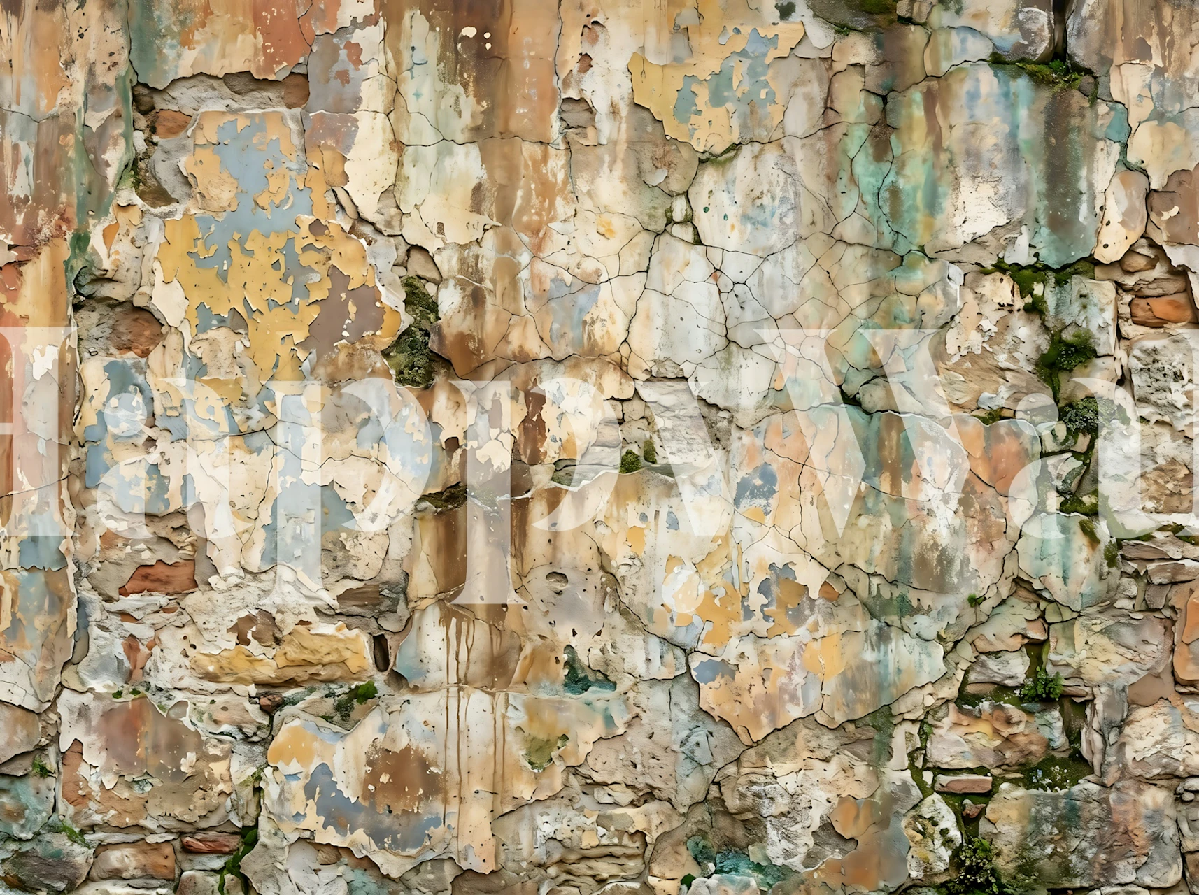 Peeling paint stone wall texture wallpaper in a room