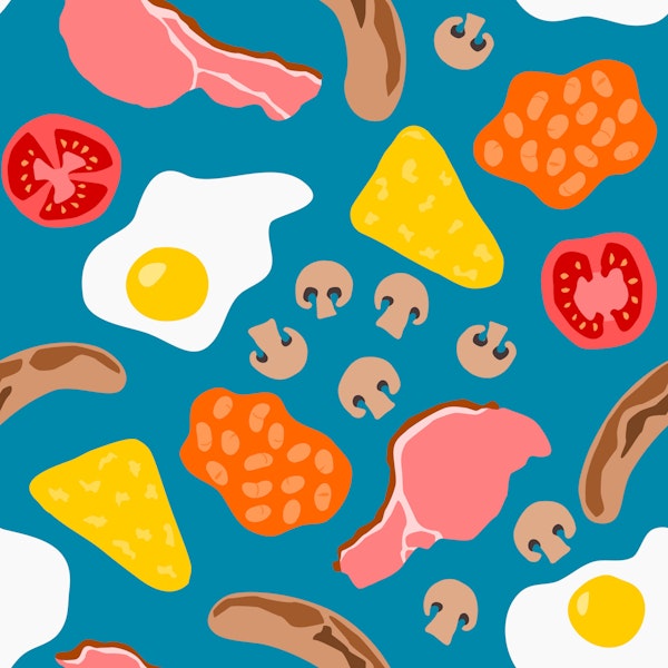 Big Breakfast - on teal blue - by RT - Medium