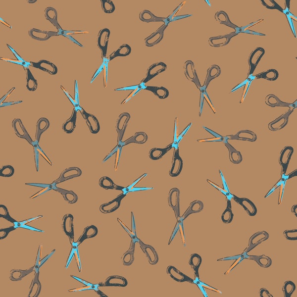 Craft Scissors blockprint - brown paper Med