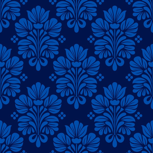 Midnight Blue Damask Ornamental Flowers