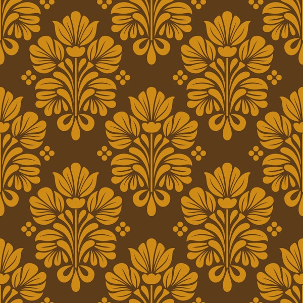 Yellow Brown Damask Ornamental Flowers