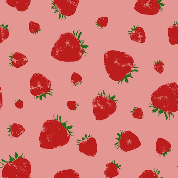 Strawberries blockprint - red and pink - Med