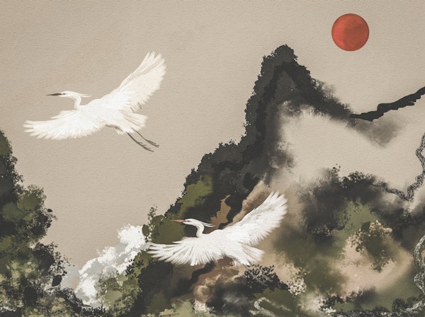 Cranes Over Misty Mountains Korean