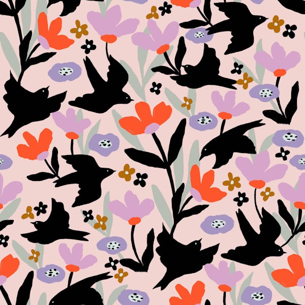 Flying Swallows Floral Pink