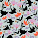 Black Bird Silhouettes Pastel Flowers
