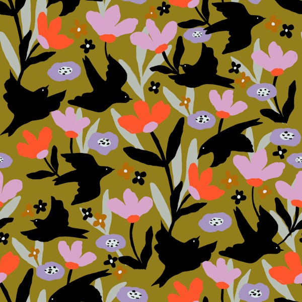 Black Bird Silhouettes on Olive