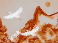 White Cranes Over Misty Mountains tapeta