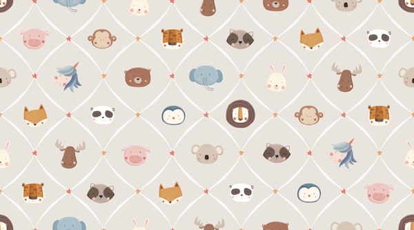Nursery Animal Faces Seamless gray