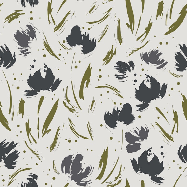 Deep Green and Charcoal Brush Florals