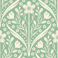cottage buttercup floral damask - sage green tapet