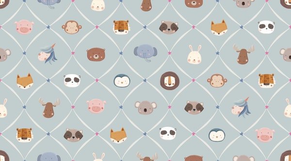 Nursery Animal Faces Seamless blue