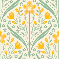 cottage buttercup floral damask tapet