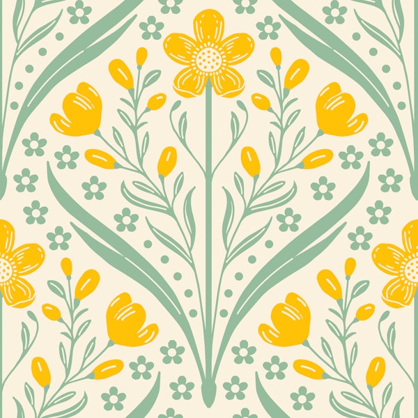 cottage buttercup floral damask