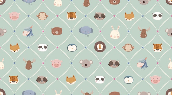 Nursery Animal Faces Seamless green