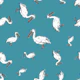 Pelicans - blockprint on teal blue - small