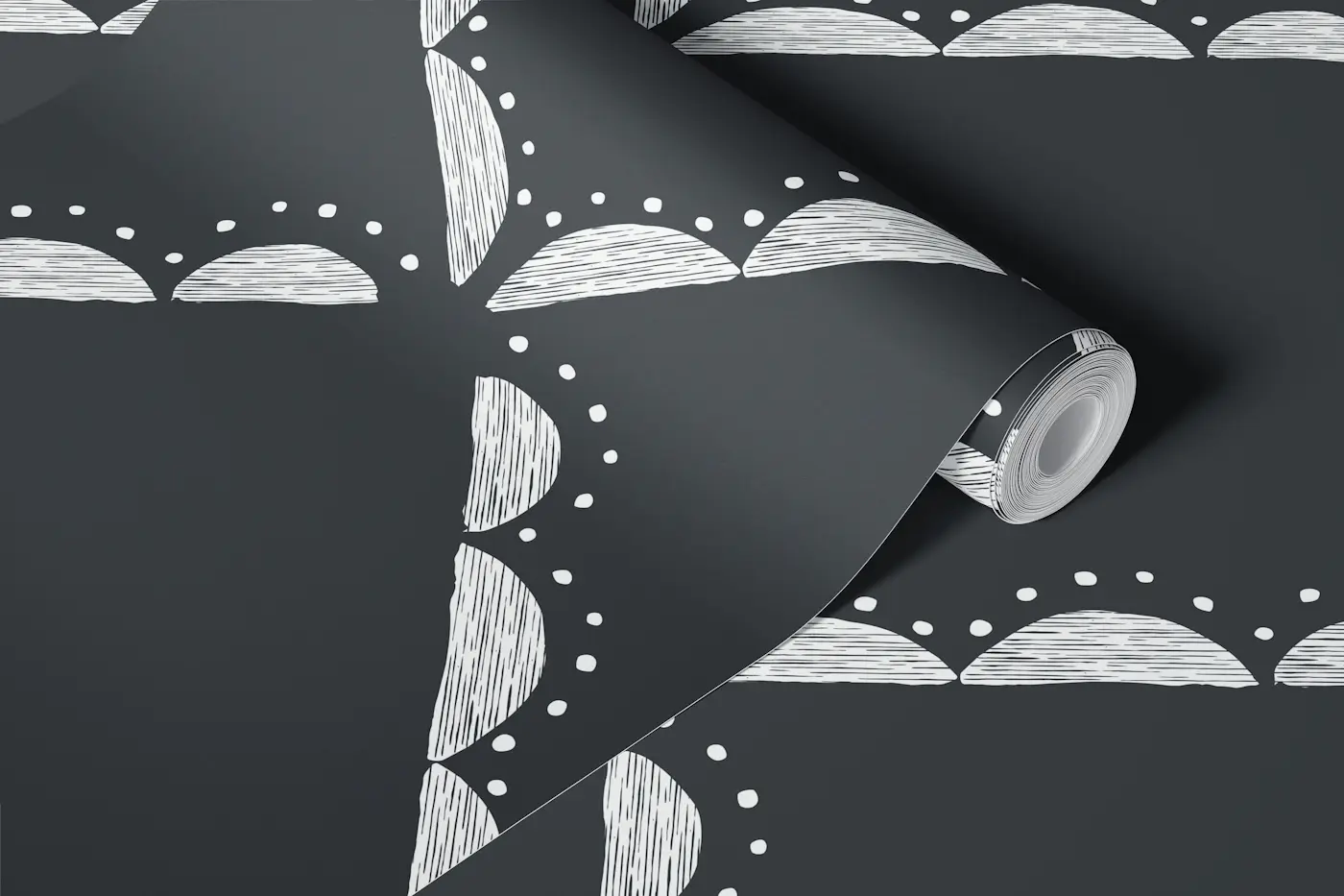 Modern Folk Leaf Diamond Border Charcoal wallpaper roll