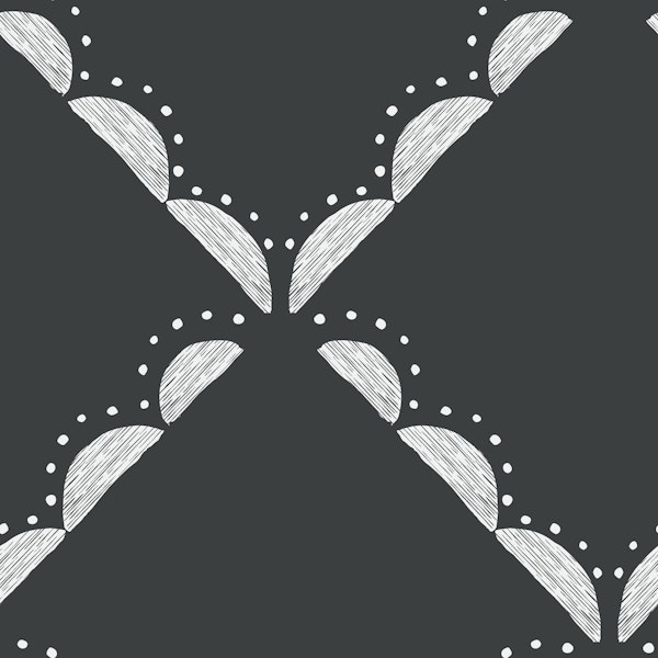 Modern Folk Leaf Diamond Border Charcoal