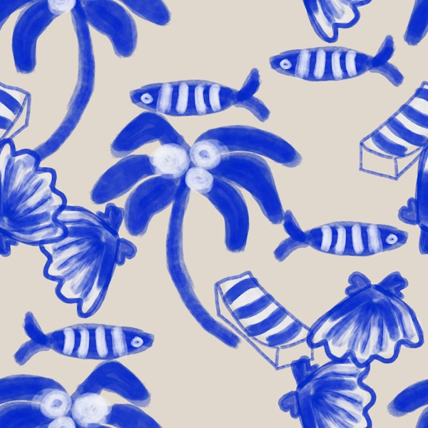 Blue Coastal Palm and Fish