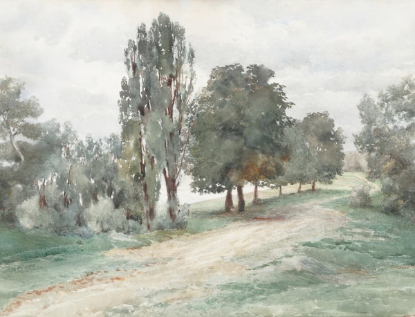 Tranquil Path Antique Watercolor Landscape
