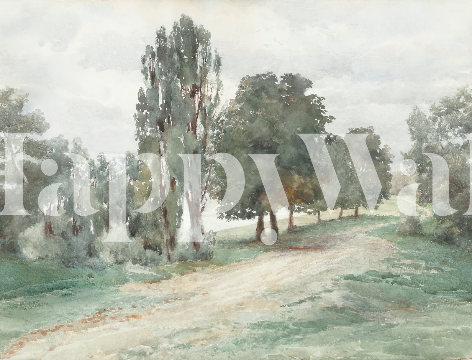 Tranquil Path Antique Watercolor Landscape tapeet
