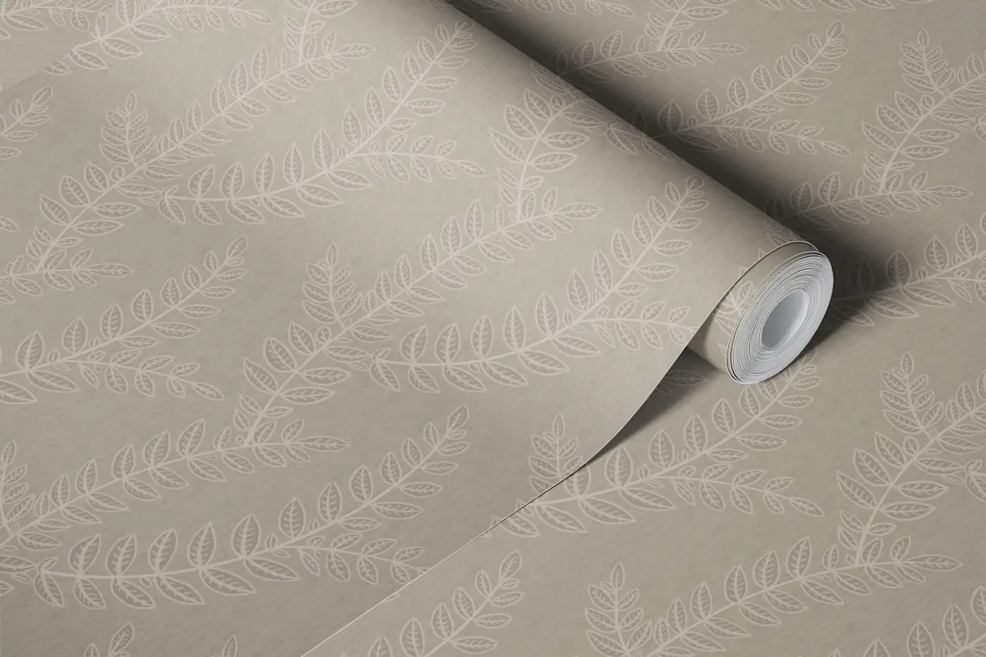 Soft Beige Leaf Outline Wallpaper