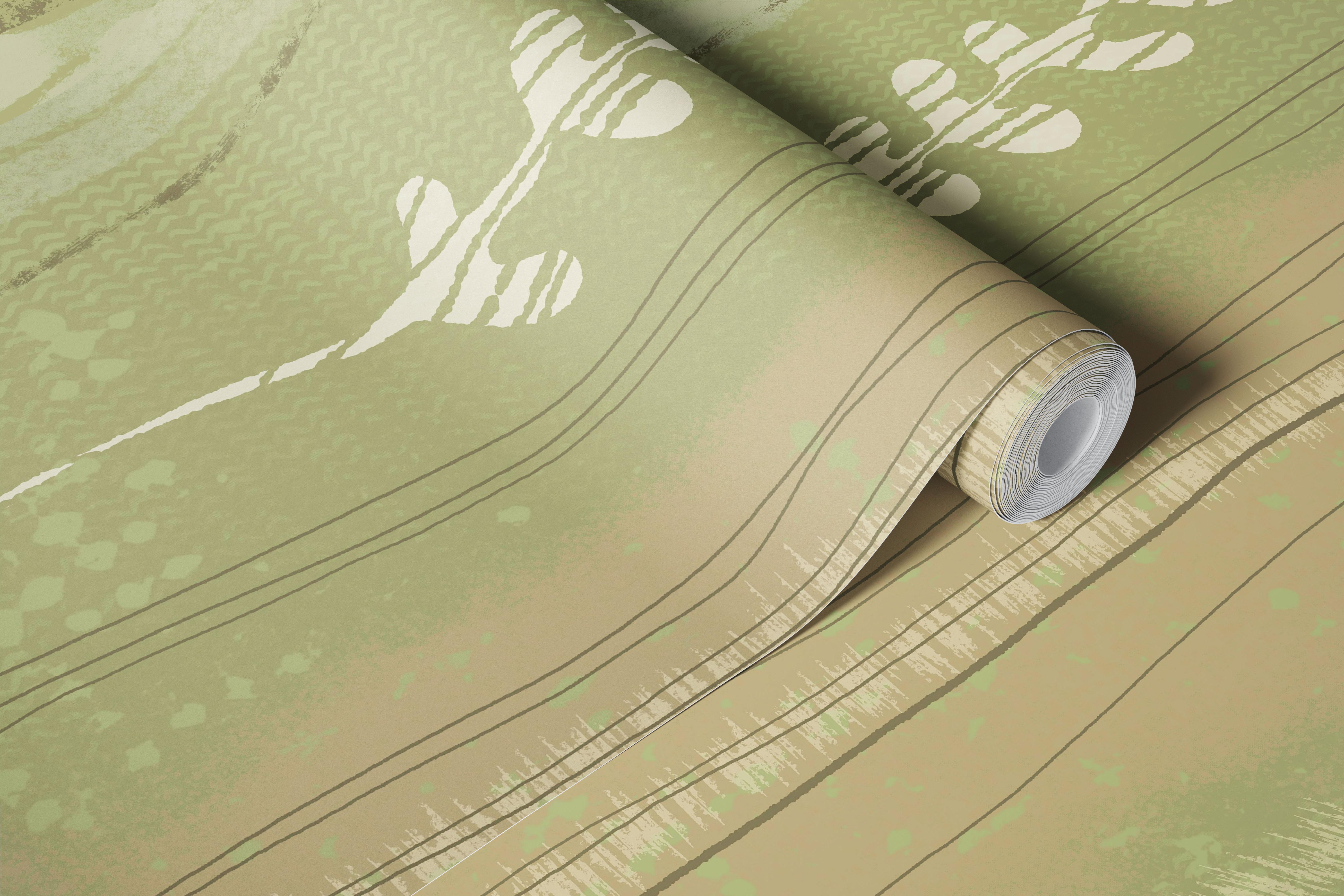 Green beige forest stripe wallpaper in room
