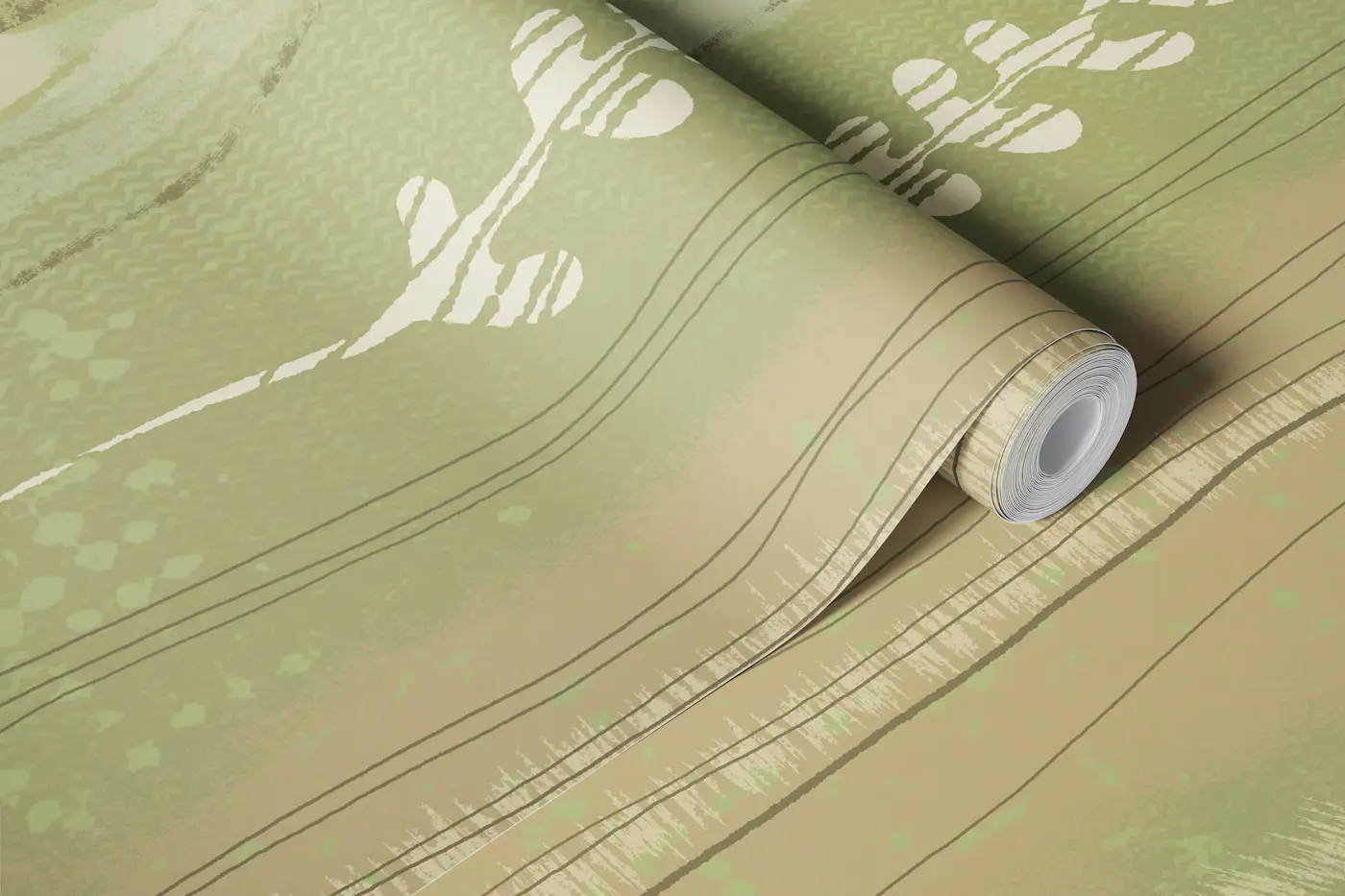 Nordic Forest Stripes Green Beige wallpaper roll